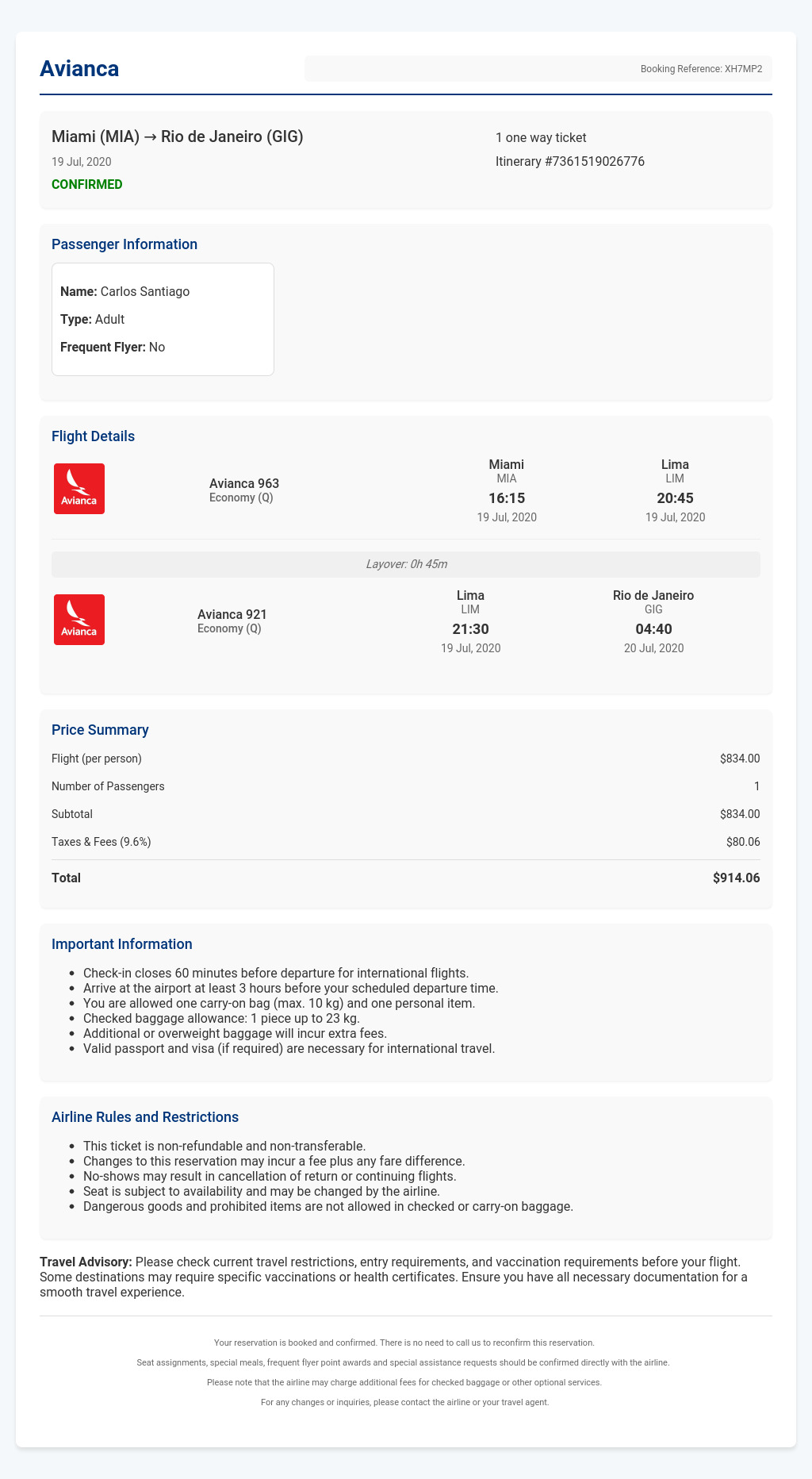 Sample Dummy Ticket for Visa and Travel Documentation